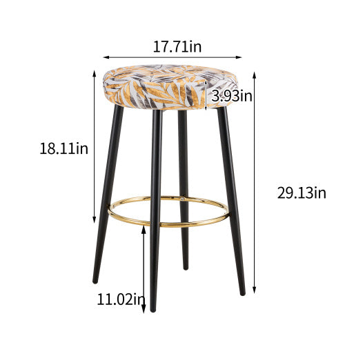 Counter Height Bar Stools Set Of 2, PU Kitchen Stools Upholstered Dining Chair Stools 24 Inches Height With Golden Footrest For Kitchen Island Coffee Shop Bar Home Balcony Silver Leaves Velvet