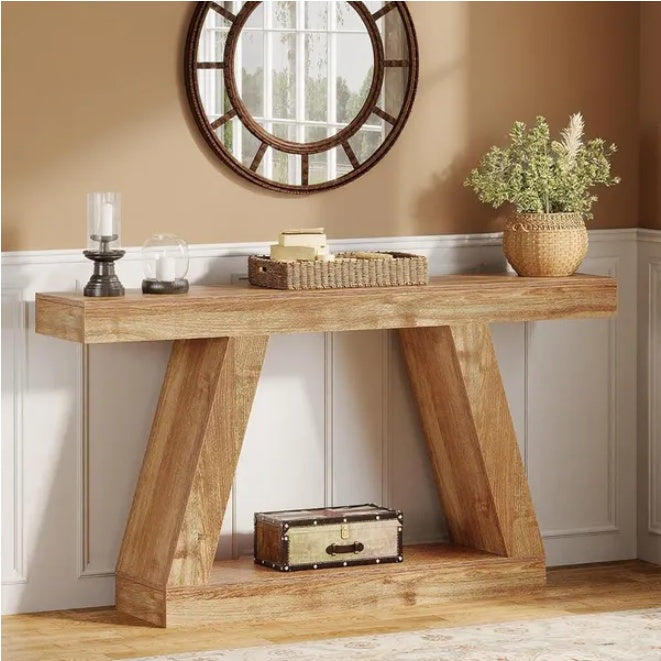 Console Table, 55-Inch Rustic Sofa Table With Storage, Industrial Wooden Entryway Table
