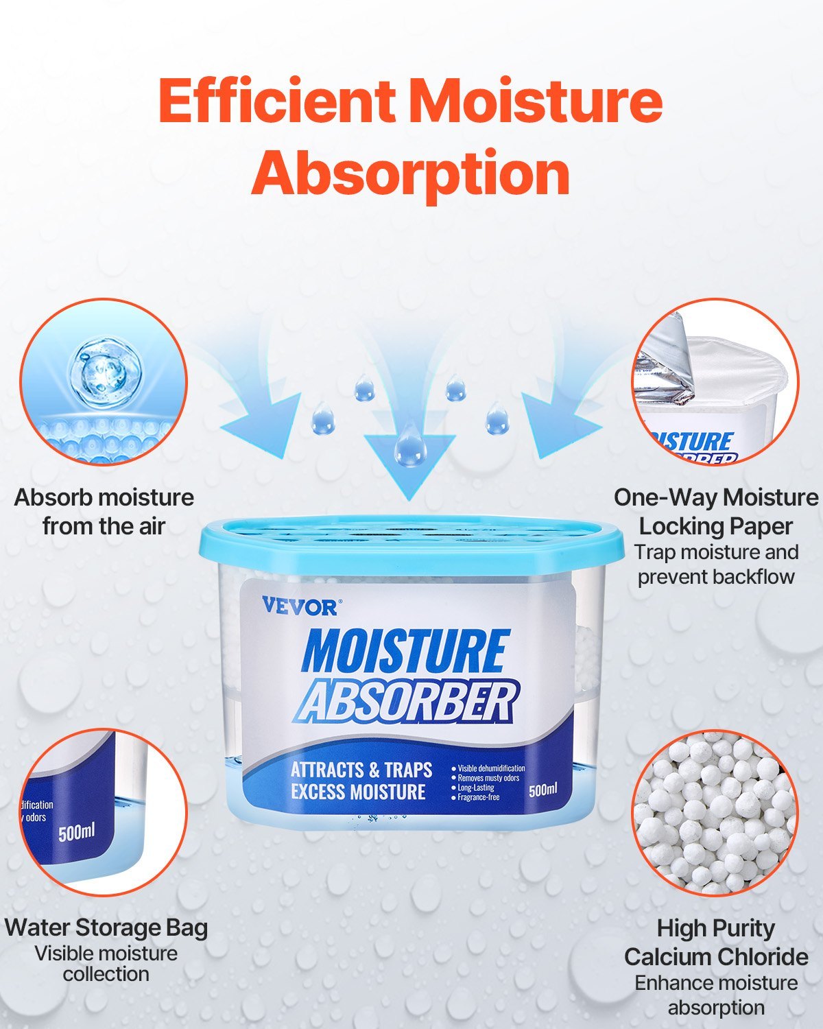 VEVOR Moisture Absorber Boxes, 10.8 Oz Humidity Absorber Boxes 6 Packs , Fragrance Free Dehumidifier Attracts Extra Moisture From Your Bathroom, Closet, And Kitchen