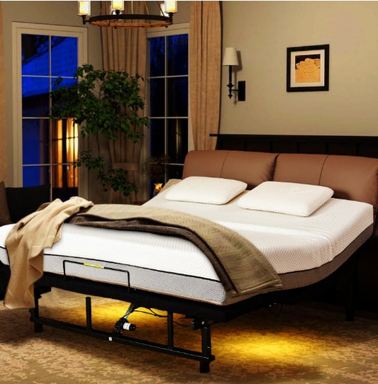 Adjustable Bed Base Frame Head And Foot Incline Quiet Motor King Size Zero Gravity, 4 Ports USB, Under-Bed Nightlight