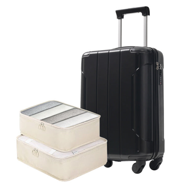 20-Inch Hardshell Carry-On Luggage, Lightweight Durable ABS Suitcase With Spinner Wheels, Built-in TSA Lock, 2 Packing Cubes, Black