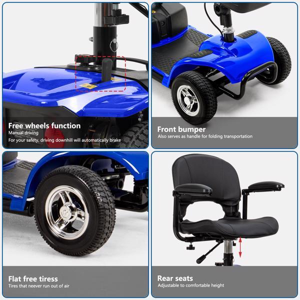 Foldable 4-Wheel Mobile Scooter With Basket And Extended Battery