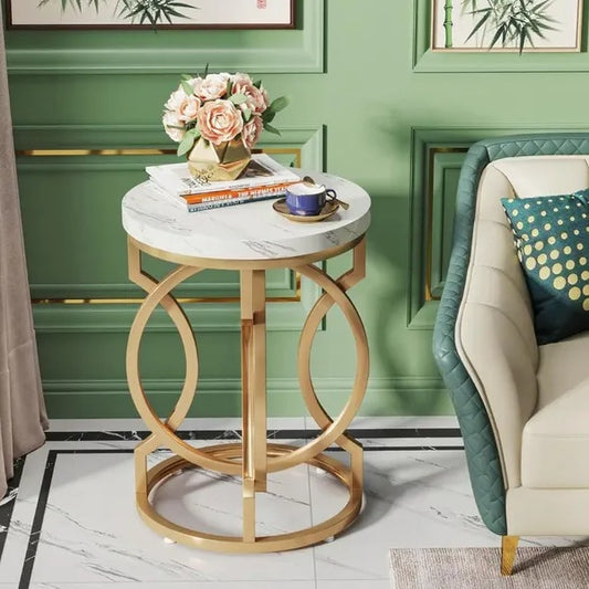 O Shaped Gold Metal Frame End Side Accent Table