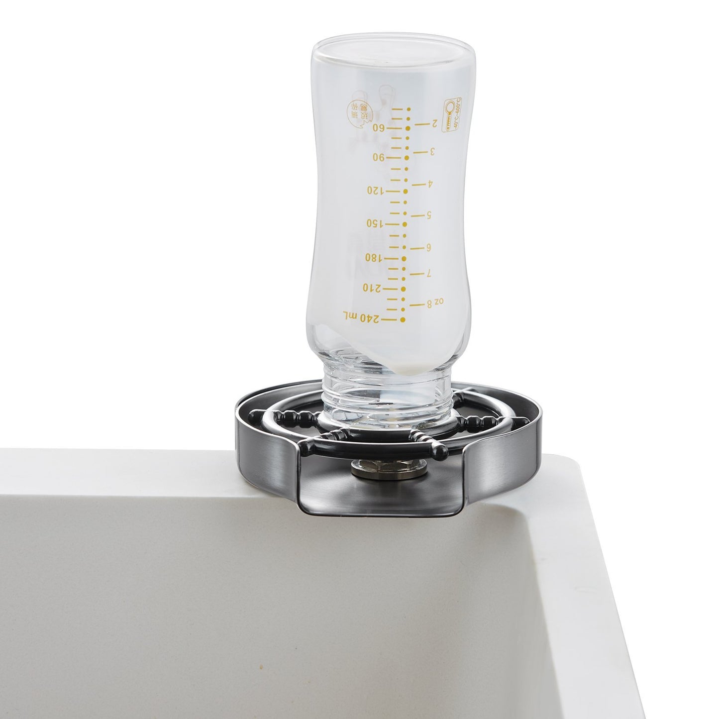Glass Rinser, 10 Powerful Spraying Jets 360  Rotating Cup Rinser For Sink, 304 Stainless Steel Faucet Cup Washer With ABS Cup Holder For Baby Bottle, Glass Cup, Wine Glass