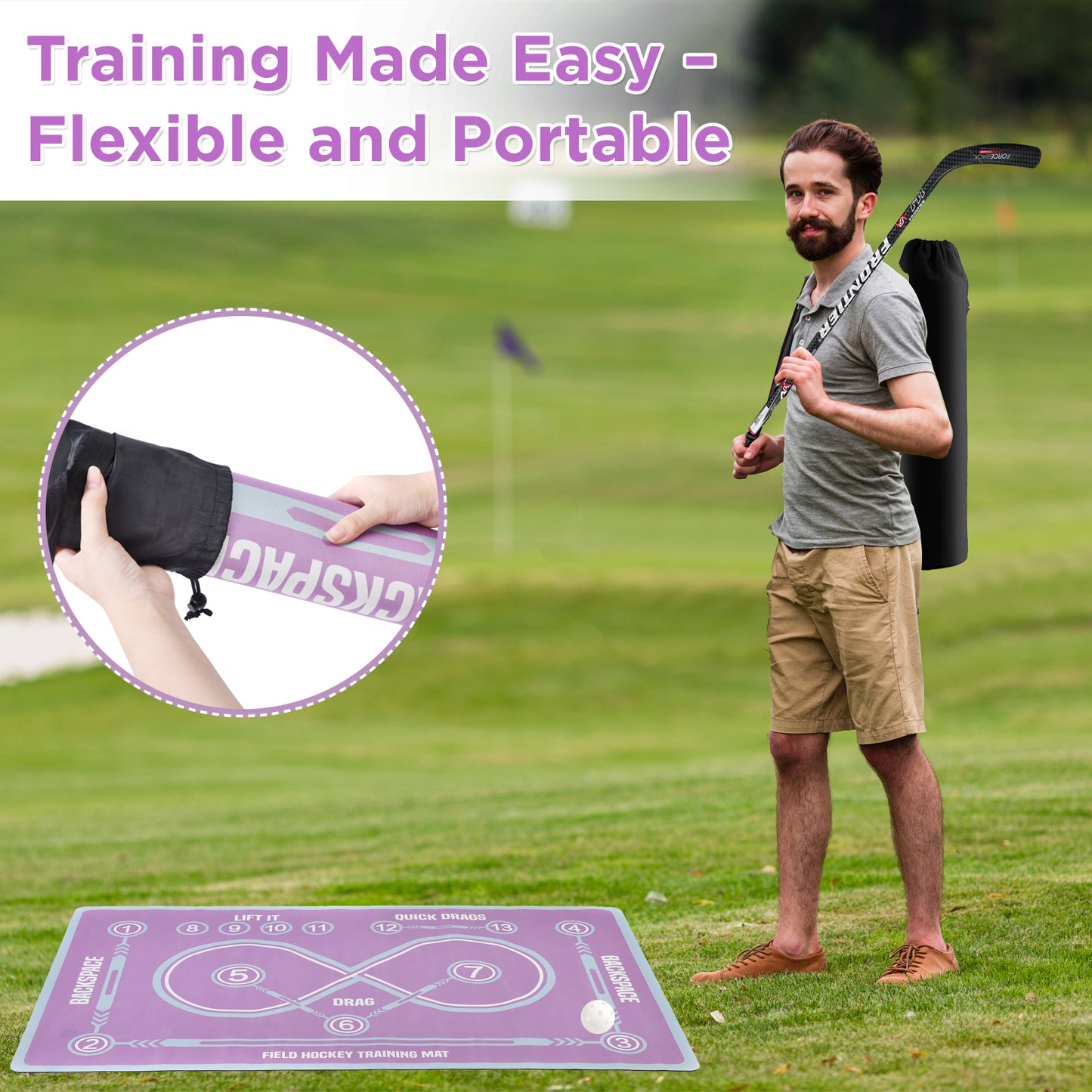 Machine Washable Hockey Training Mat - 59 X 35 Inch Stickhandling Practice Surface For Beginners - Indoor Visual Hockey Skills Trainer For Youth - Anti-Slip Rubber Base - Gentle Cycle Only.