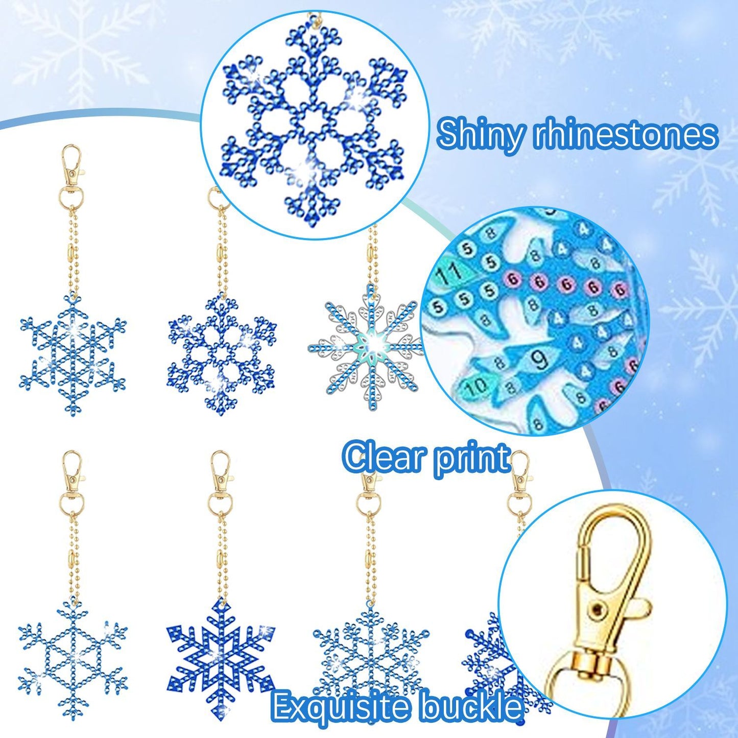 12 Packs Snowflake Rhinestones Painting Keychain Kits 12 Styles Snowflake Pendants DIY 5D Rhinestones Art Hanging Ornament For Xmas Tree Unique Double Sided Craft Party Favor Supplies