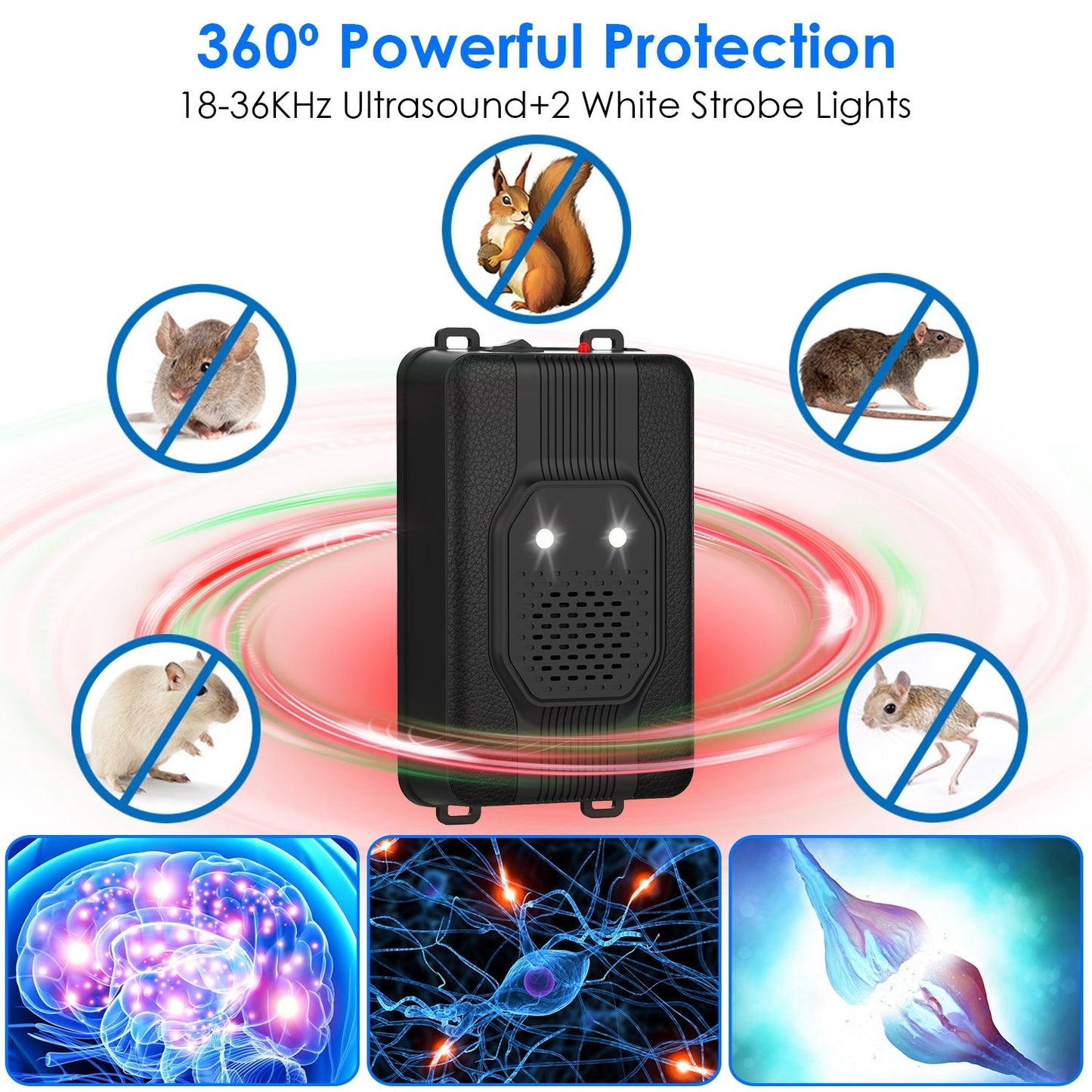 2 Pack Under Hood Ultrasonic Rodent Repeller Rodent Control Deterrent Chaser Blocker For Vehicle Indoor With Strobe Light 3 Power Supplies
