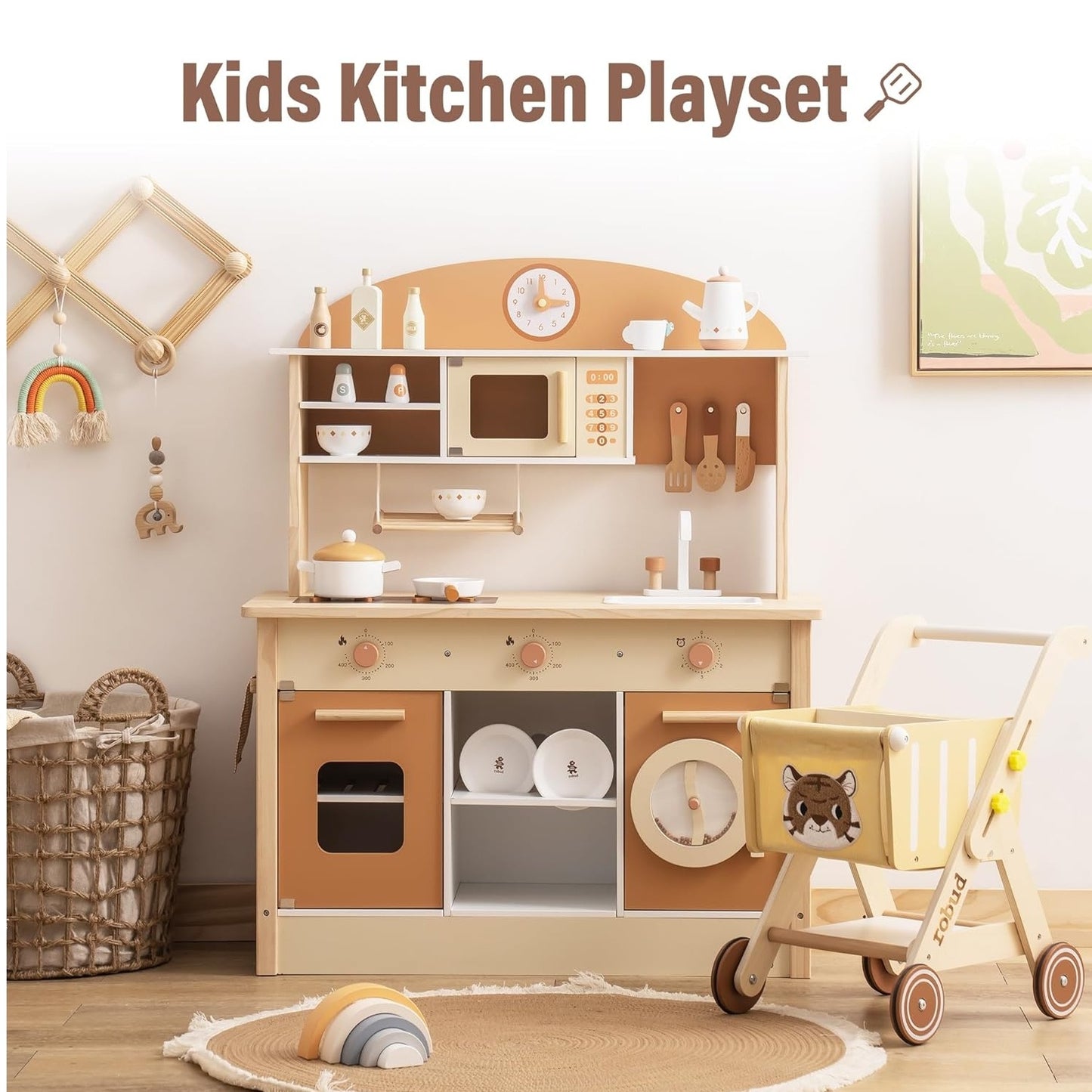 Robud New Large Kids Toddlers Kitchen Playset Wooden Play Toy With Accessories