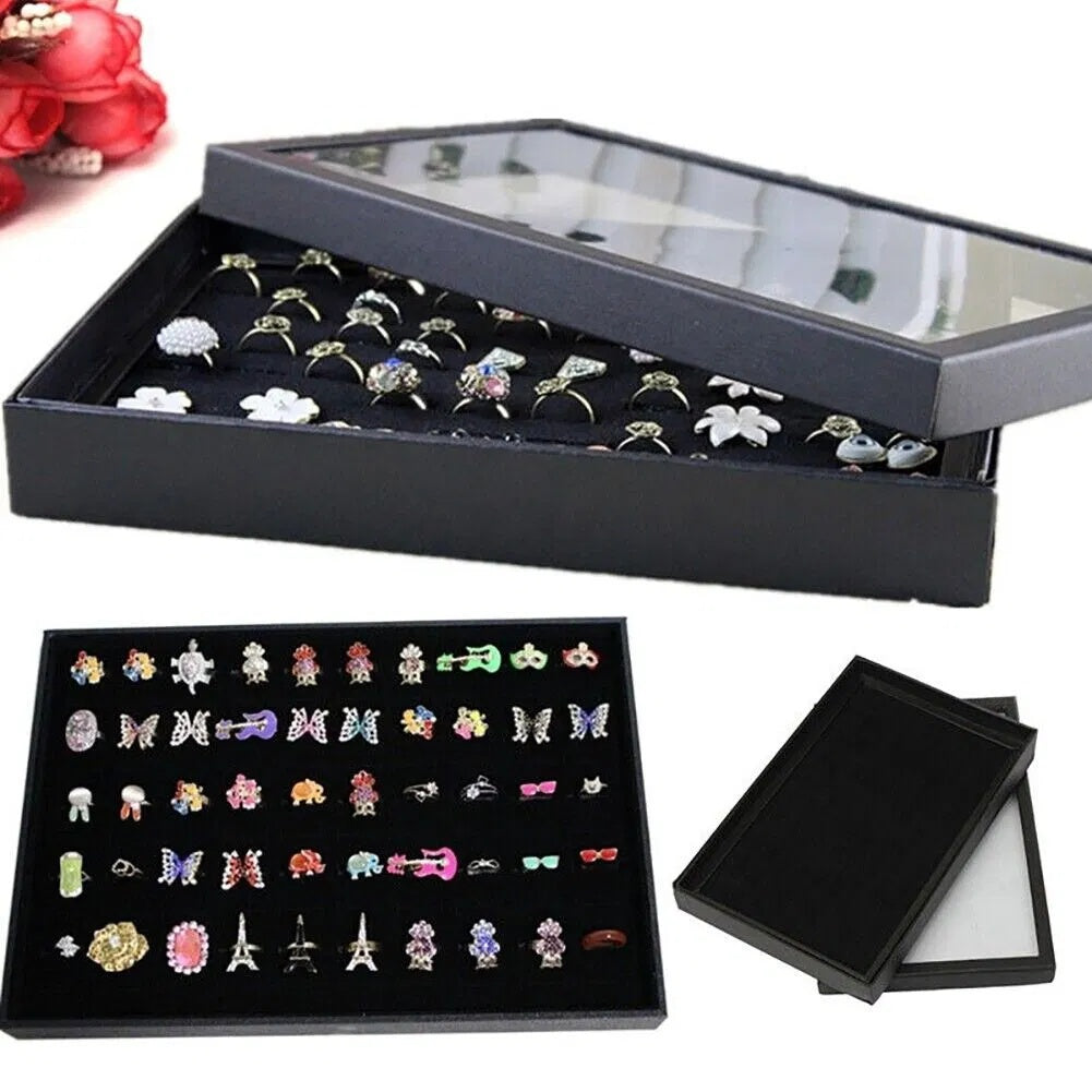 Slots Jewelry Ring Display Organizer Tray Holder Earrings Storage Box Case