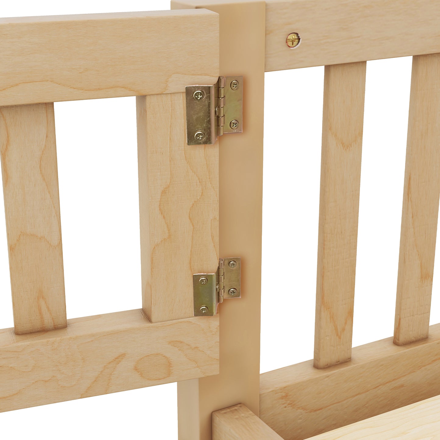 Twin Size Bed Floor Bed With Safety Guardrails And Door For Kids, Natural