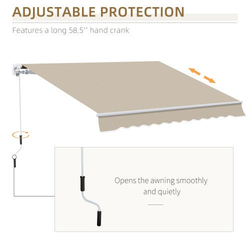 Outsunny 13 X 8 Retractable Awning, Patio Awnings, Sunshade Shelter W  Manual Crank Handle, UV & Water-Resistant Fabric And Aluminum Frame For Deck, Balcony, Yard, Beige