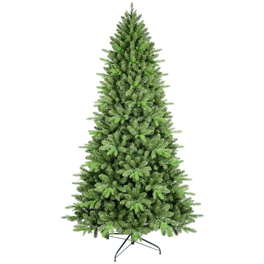 Green artificial Christmas tree on a white background