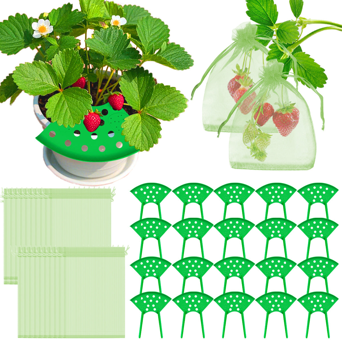 8Pcs Strawberry Planting Kit With 20Pcs Insect-proof Mesh Bag