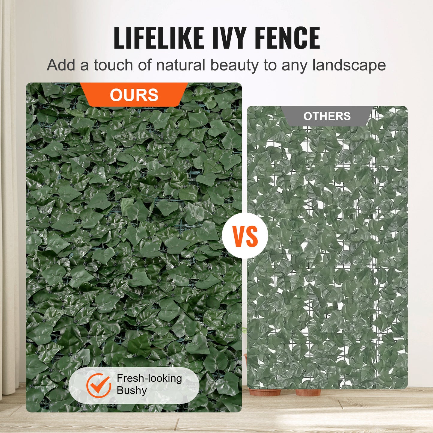 VEVOR Ivy Privacy Fence, 96 X 72 In Artificial Green Wall Screen, Greenery Ivy Fence With Mesh Cloth Backing And Strengthened Joint, Faux Hedges Vine Leaf Decoration For Outdoor Garden, Yard, Balcony