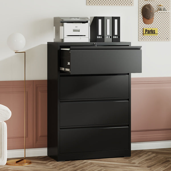 4 Drawer Lateral File Cabinet With Lock Tall Heavy-Duty Metal Filing Cabinet For Home Office, Space-Saving Wide Storage For Letter Legal A4 F4, Quiet Full-Extension Slides