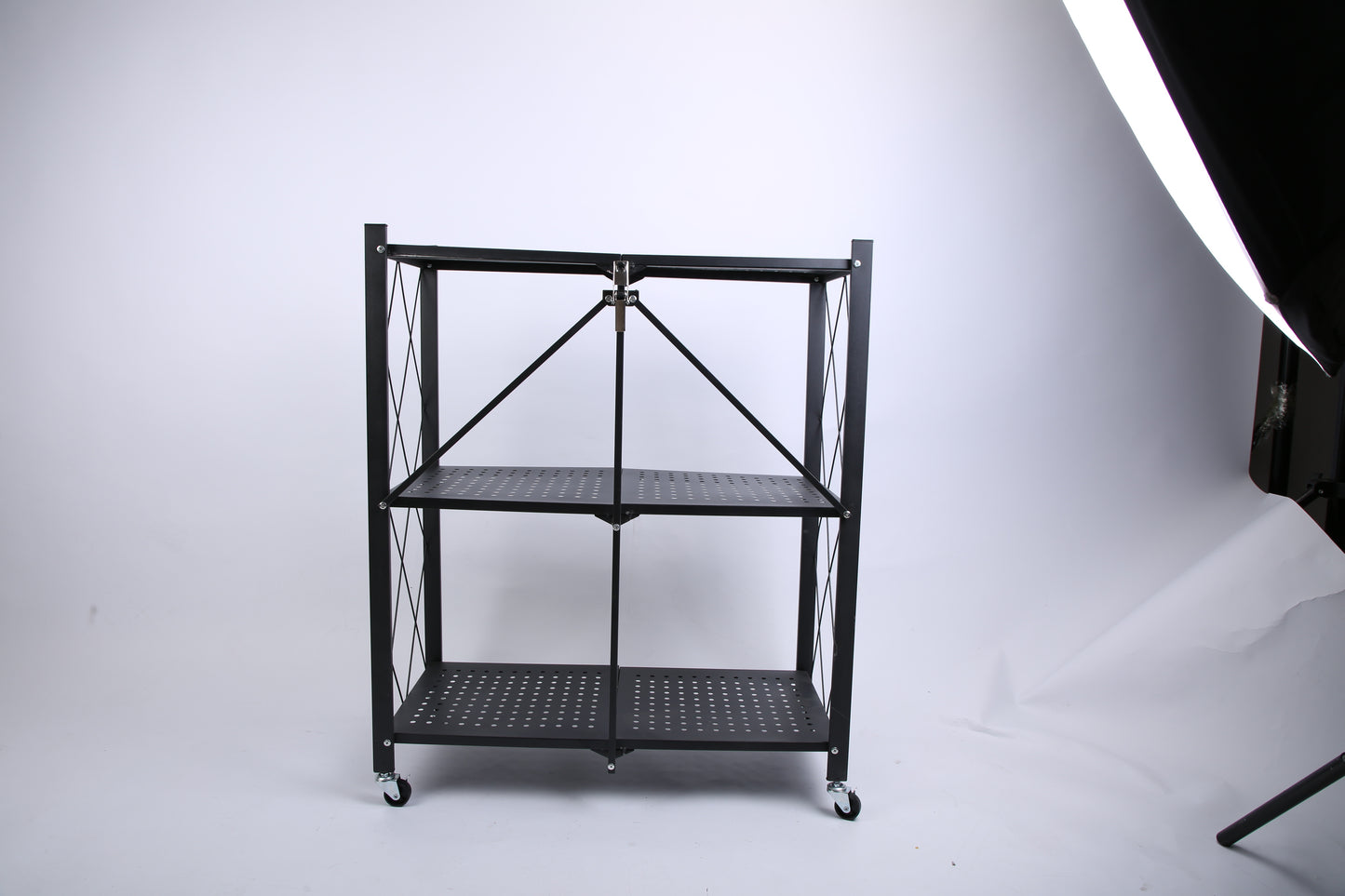 1Pc 3Tier Foldable Storage Shelf With Lockable Wheels No Assembly Rolling Utility Shelf Heavy Duty Collapsible Organizer Rack For Kitchen Living Room Basement Pantry Bedroom