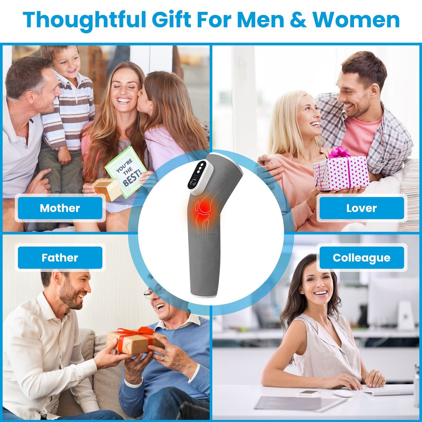 1Pc Cordless Leg Massager Air Compression Massager With Heat Thigh Knee Calf Massager With 3 Modes Adjustable Wrap For Pain Relief