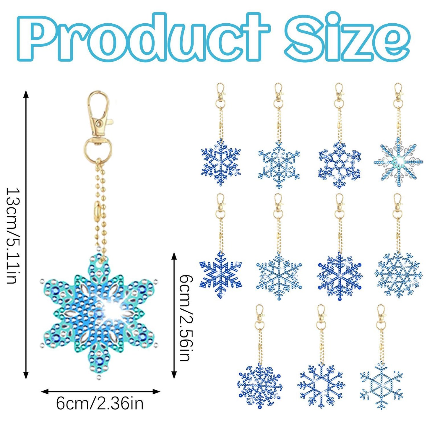12 Packs Snowflake Rhinestones Painting Keychain Kits 12 Styles Snowflake Pendants DIY 5D Rhinestones Art Hanging Ornament For Xmas Tree Unique Double Sided Craft Party Favor Supplies