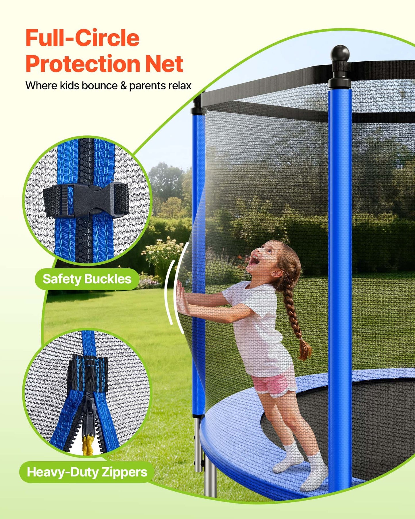 Outdoor Trampoline, 15FT Round Recreational Trampoline With Enclosure Net, ASTM Approved, Heavy Duty Trampolines, Max 470 Lbs Weight Capacity, Anti-Rust Backyard Trampolines For Kids & Adults