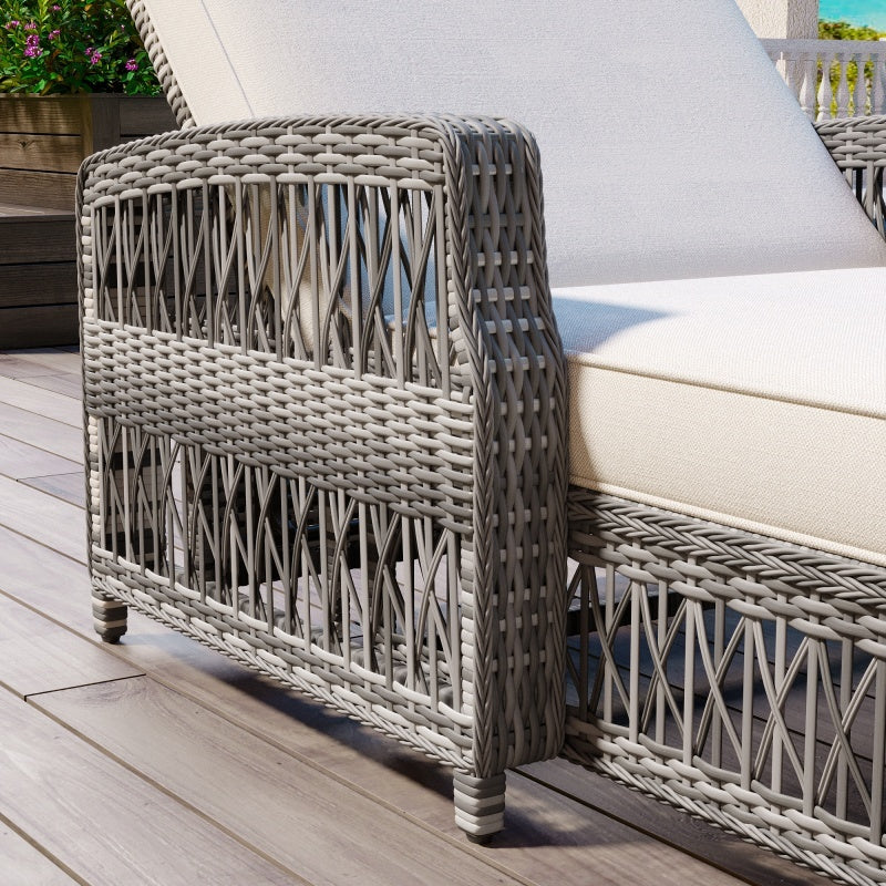 Outdoor Long Lounge Chair, Wicker Lounge Chair With Armrests, Adjustable Terrace Lounge Chair With Detachable Soft Cushions, All-weather Rattan Pool Lounge Chair, Beige Prohibited Platform Temu