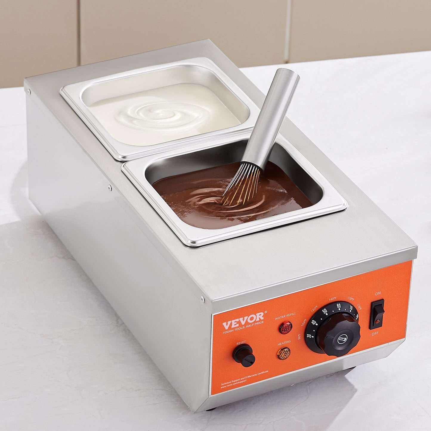 Chocolate Tempering Machine, 9 Lbs 2 Tanks Chocolate Melting Pot With TEMP Control 86~185F, 800W Stainless Steel Electric Commercial Food Warmer For Chocolate/Milk/Cream Melting And Heating