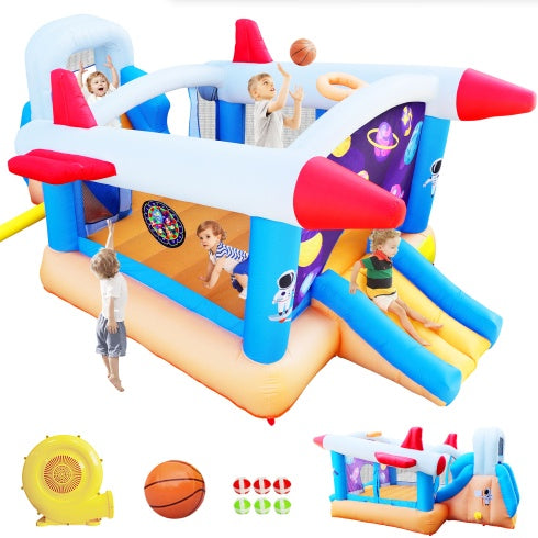 6 In 1 Outdoor Indoor Inflatable Bouncer For Kids Target Ball Basketball Slide With Blower