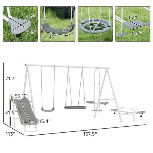 Swing set with measurements displayed on a white background