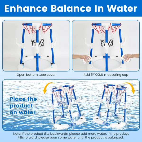 Summer Pool Basketball Hoop Toy Set With 4 Basketballs 4 Circles Floating Swimming Pool Basketball Games Poolside Water Play Toy For 3-12Years Old Kids Adults GPCT5441