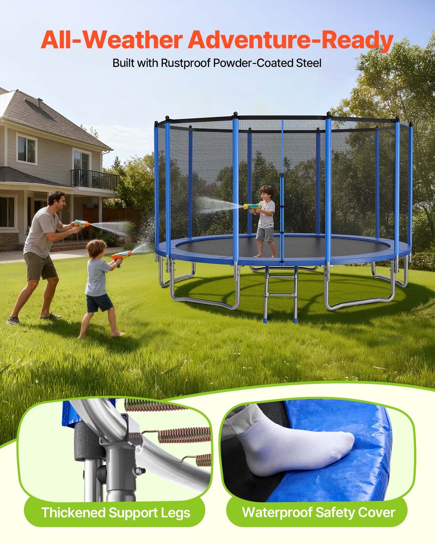Outdoor Trampoline, 15FT Round Recreational Trampoline With Enclosure Net, ASTM Approved, Heavy Duty Trampolines, Max 470 Lbs Weight Capacity, Anti-Rust Backyard Trampolines For Kids & Adults