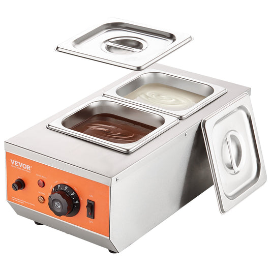Chocolate Tempering Machine, 9 Lbs 2 Tanks Chocolate Melting Pot With TEMP Control 86~185F, 800W Stainless Steel Electric Commercial Food Warmer For Chocolate/Milk/Cream Melting And Heating