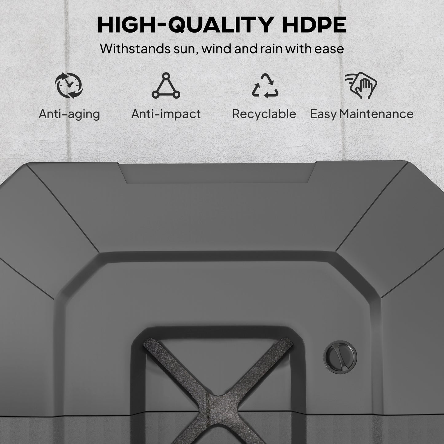 High-quality HDPE material with durability features on a textured background