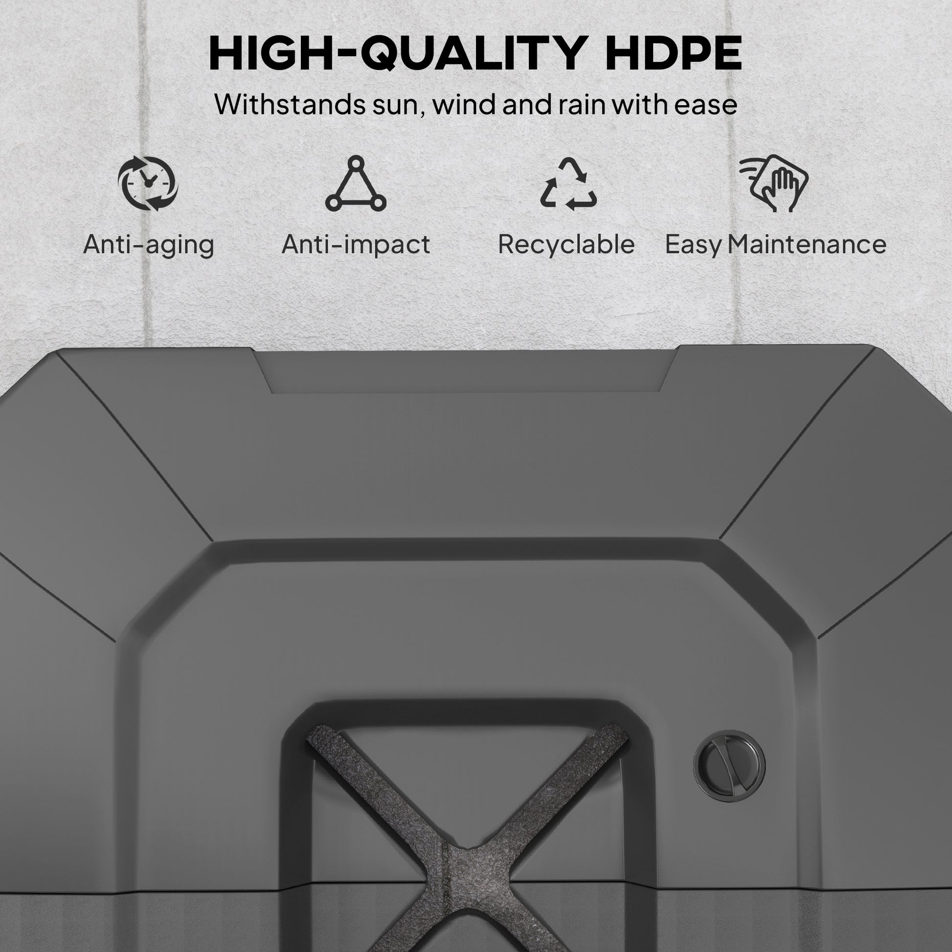 High-quality HDPE material with durability features on a textured background