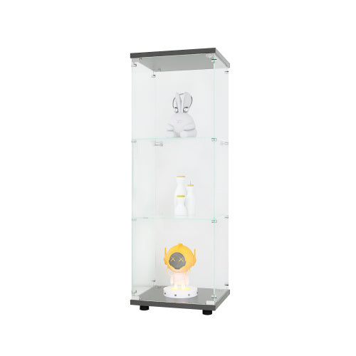 Glass Display Case With 3 Shelves, Single Door Treasure Cabinet, Suitable For Living Room, Bedroom, Office, Black Floor Glass Bookshelf, Quick Installation