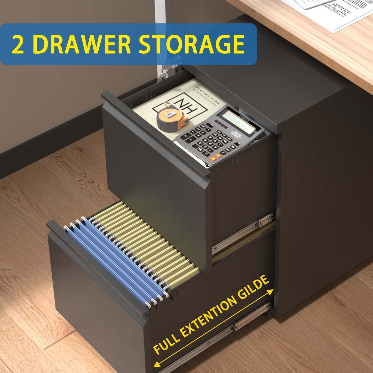 2 Drawer Metal  Mobile File Cabinet, Rolling File Cabinet With Lock For Hanging Legal Letter A4 Size,Fully Assembled Except Wheels