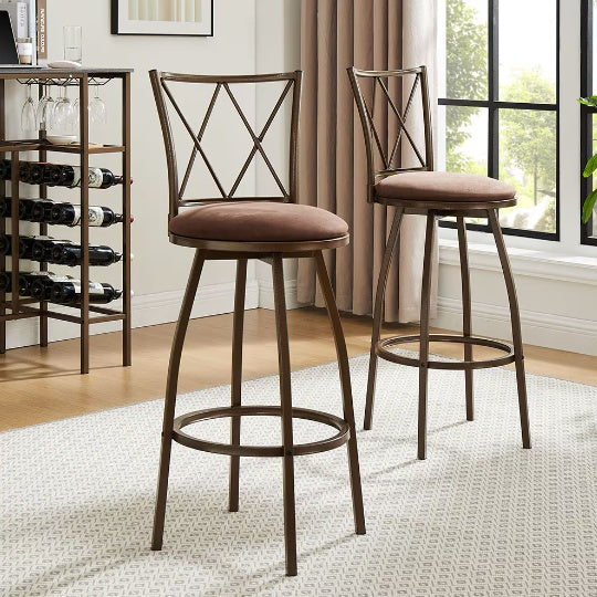 2 Piece Bar Stools, Bar Chairs, Brown Bar Stools,Country Style Industrial,Easy To Assemble, With Footrest For Indoor Bar Dining Kitchen