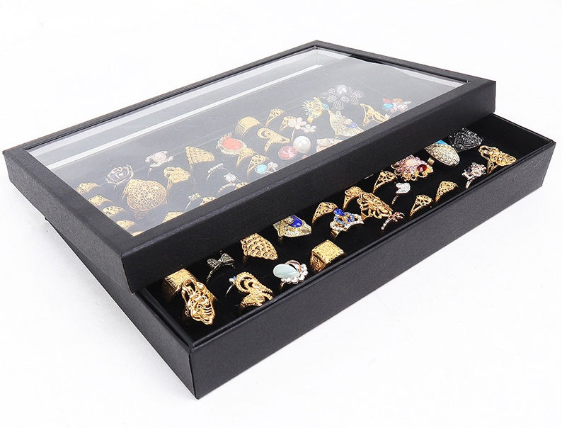 Slots Jewelry Ring Display Organizer Tray Holder Earrings Storage Box Case