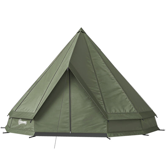 Green camping tent on a white background