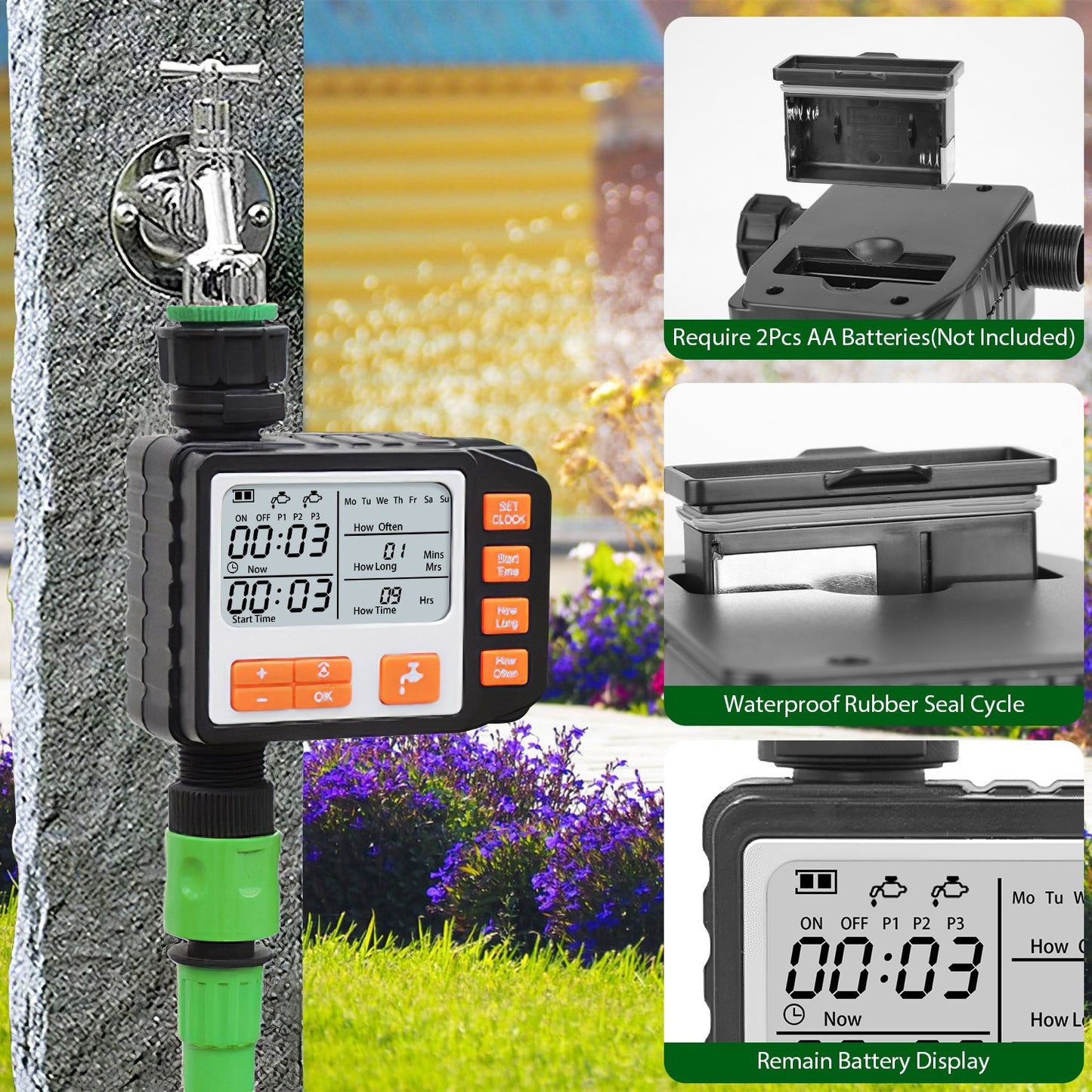 1Pc Sprinkler Timer With 3 Watering Programs Manual Mode Automatic Watering System Waterproof Irrigation Timer House Faucet Timer For Garden Yard Lawn