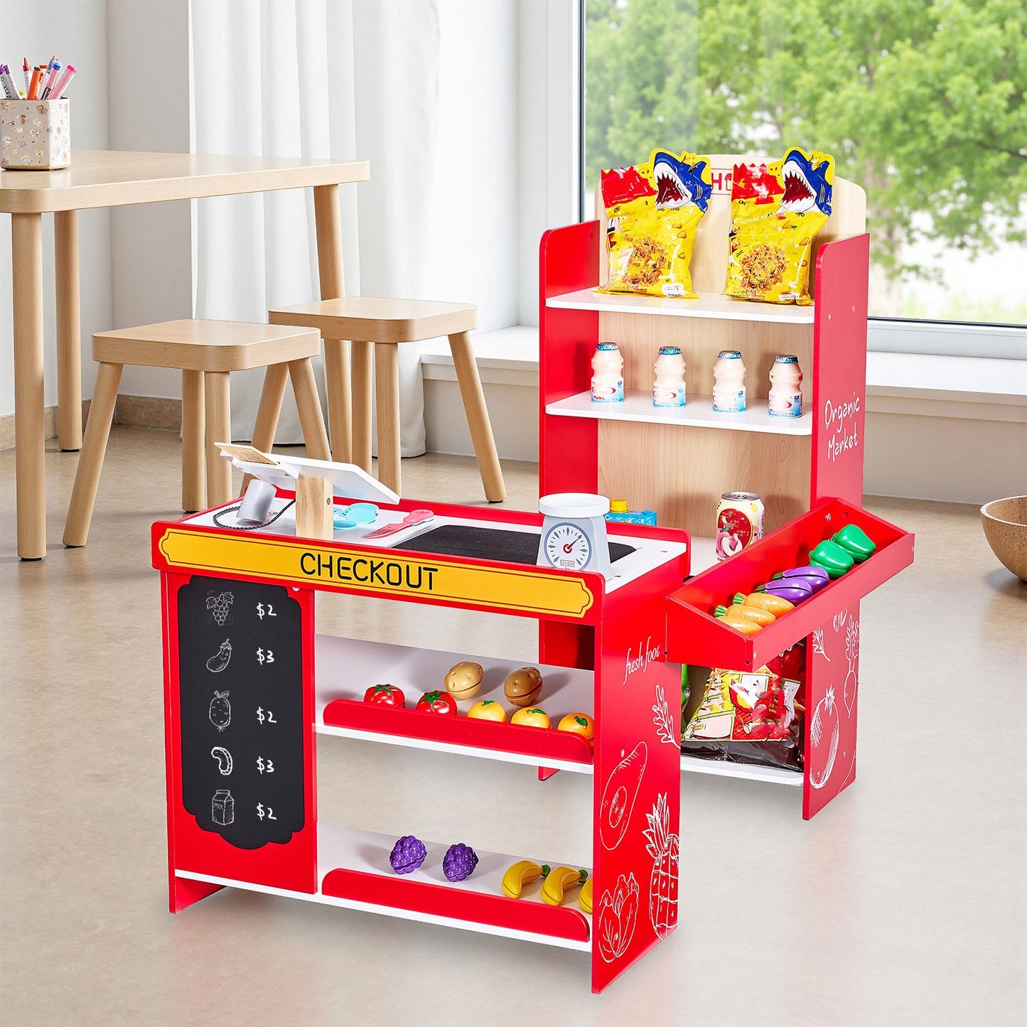 Kids Grocery Store Playset Supermarket Play Toy Set With Cash Register