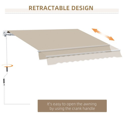 Outsunny 13 X 8 Retractable Awning, Patio Awnings, Sunshade Shelter W  Manual Crank Handle, UV & Water-Resistant Fabric And Aluminum Frame For Deck, Balcony, Yard, Beige