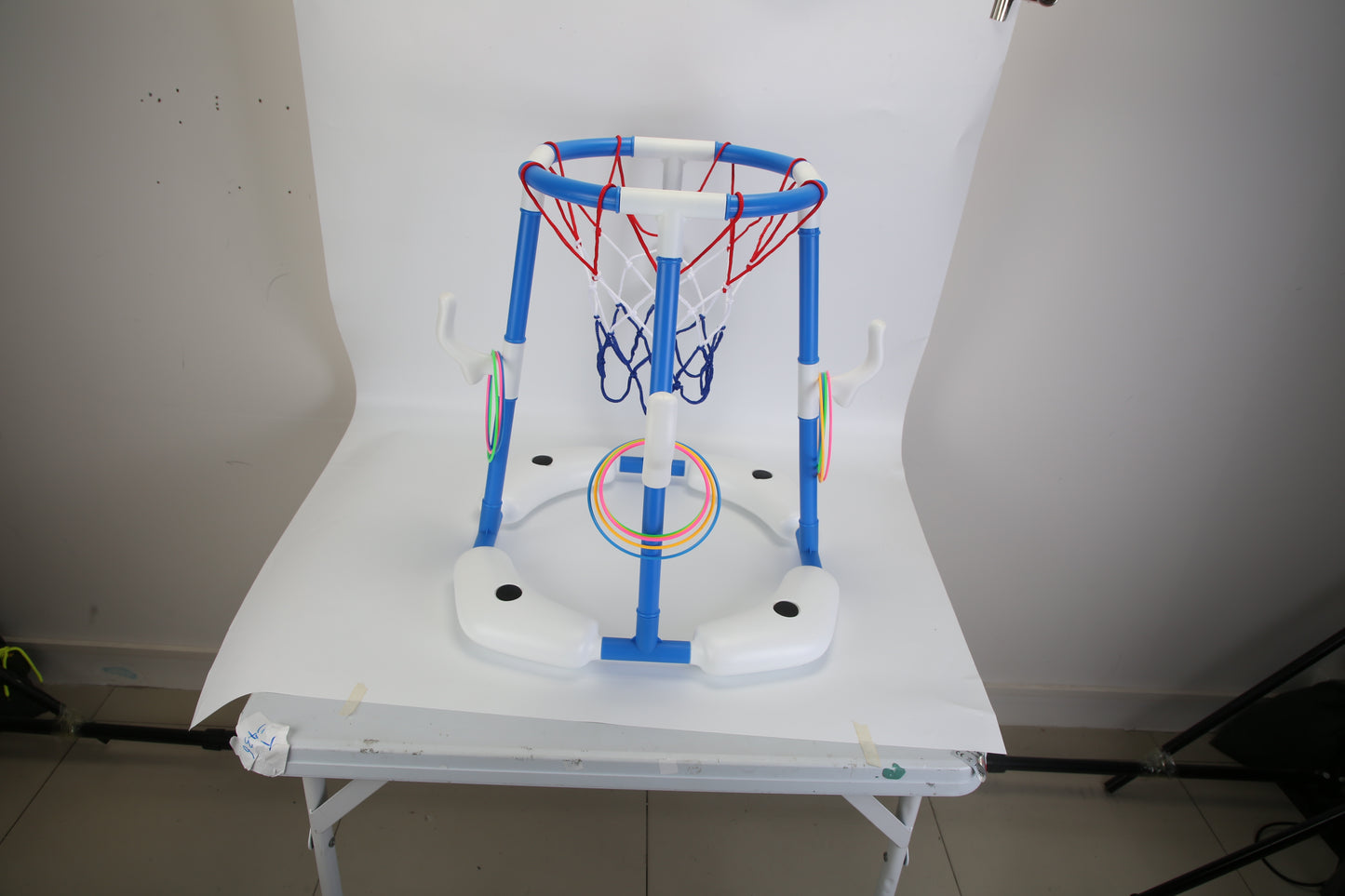 1Set Summer Pool Basketball Hoop Toy Set With 4 Basketballs 4 Circles Floating Swimming Pool Basketball Games Poolside Water Play Toy For 3 To 12Years Old Kids Adults