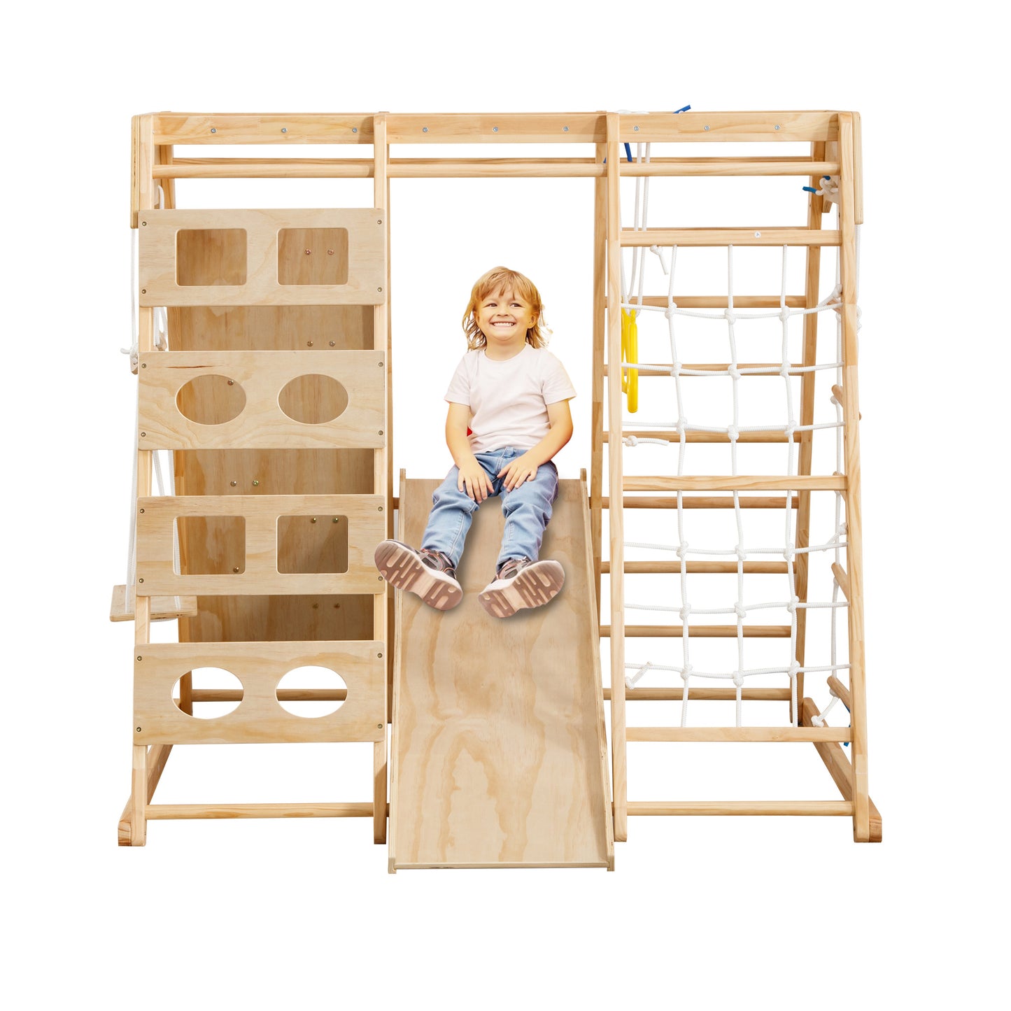 Toddler Indoor Wooden Gym 8-in-1 Indoor Playground Climbing Playset