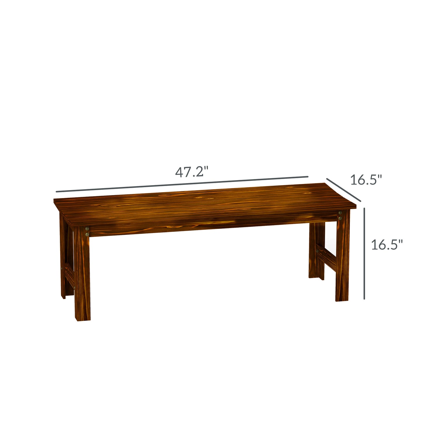 2-Seat Wood Garden Bench, Patio Bench Outdoor Bench With Slatted Seat, Backless Front Porch Bench For Park, Garden, Poolside, Deck, Carbonized