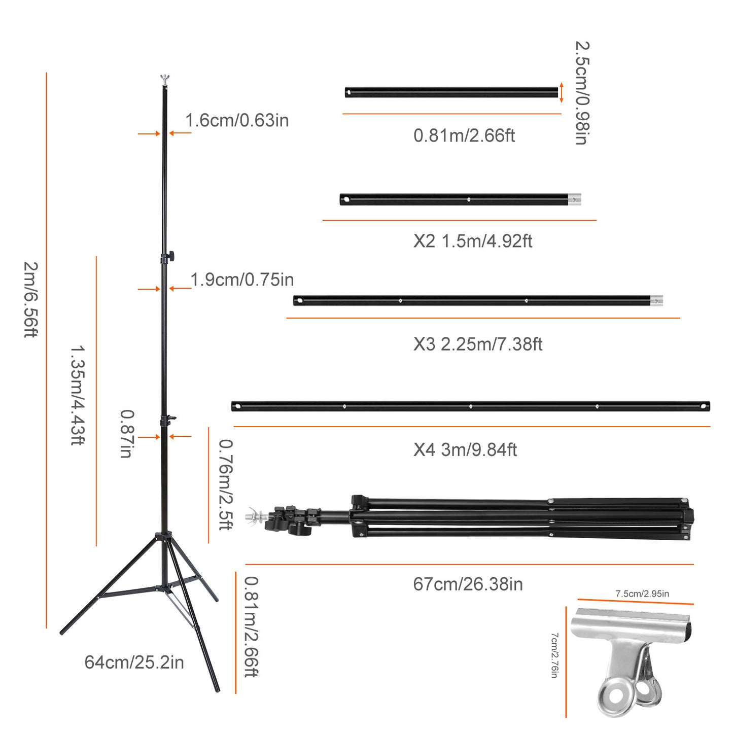 1Pc 6.5 X 10ft Photo Video Studio Backdrop Background Stand Adjustable Heavy Duty Photography Backdrop Support Stand Set With Carrying Bag Clamps