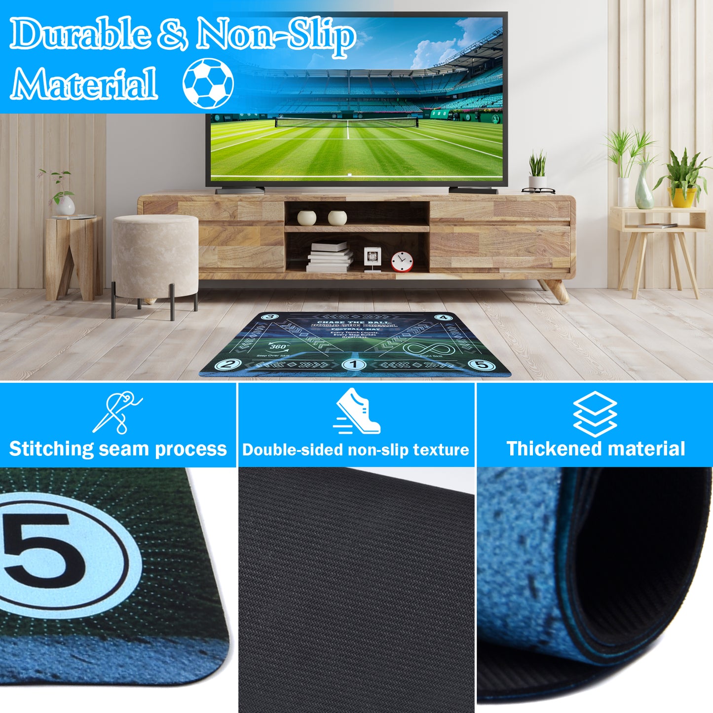 Football Training Mat For Kids & Teens - 24x36 Inch Soccer Agility Footwork Trainer With Step Over, 360 Turn & Dribbling Paths - Indoor Skills Equipment For Youth Players