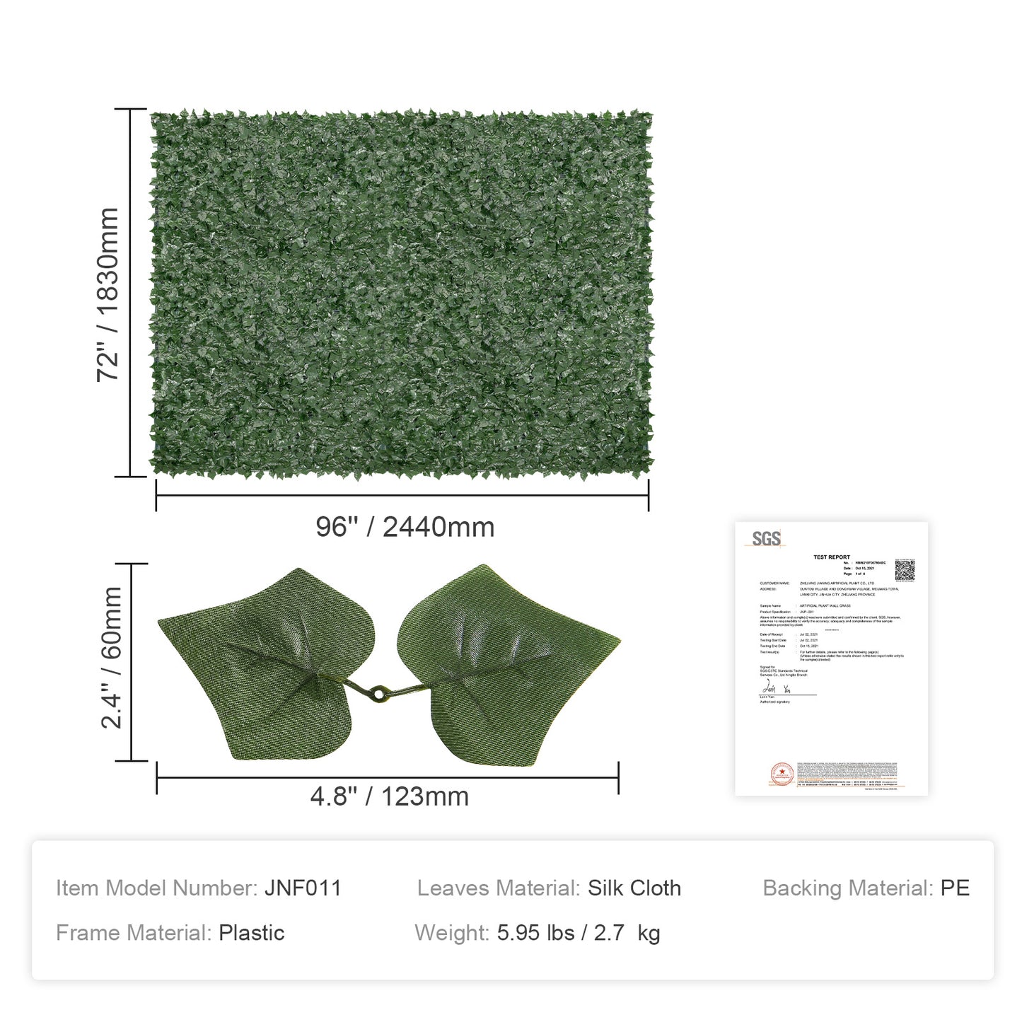 VEVOR Ivy Privacy Fence, 96 X 72 In Artificial Green Wall Screen, Greenery Ivy Fence With Mesh Cloth Backing And Strengthened Joint, Faux Hedges Vine Leaf Decoration For Outdoor Garden, Yard, Balcony