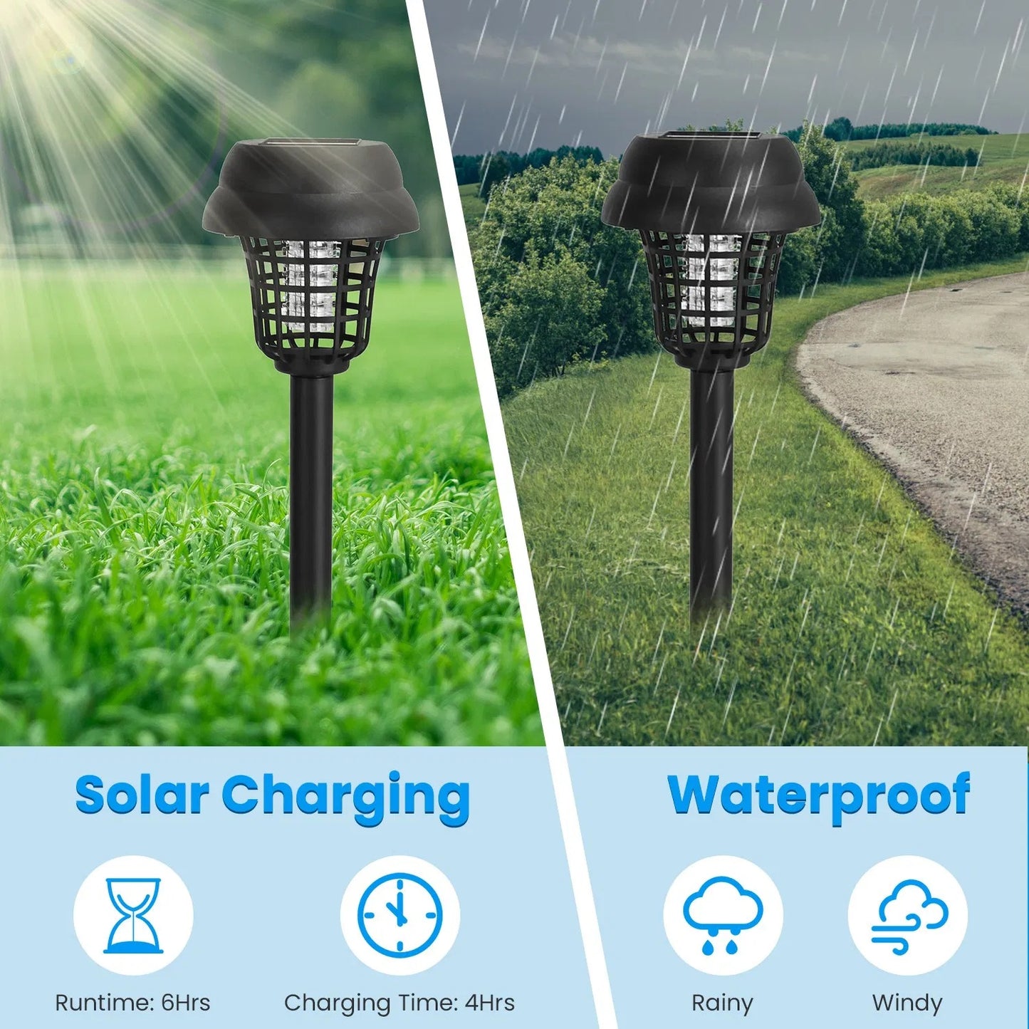 Solar Mosquito Zapper 4-Pack Dual Purple UV & White LED Modes, 532 V Electric Shock, Auto On Off, 800 MAh Rechargeable Battery, Waterproof Torch For Yard, Garden, Patio