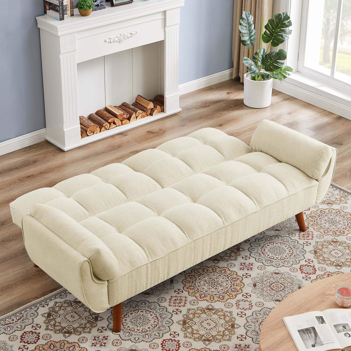 2064 Beige Sofa Bed Folding Living Room Home Decor Furniture