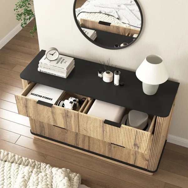 Modern Multi-functional Six-drawer MDF Cabinet,The Perfect Combination Of Rounded Corners And Multifunctional Design, With Product Dimensions