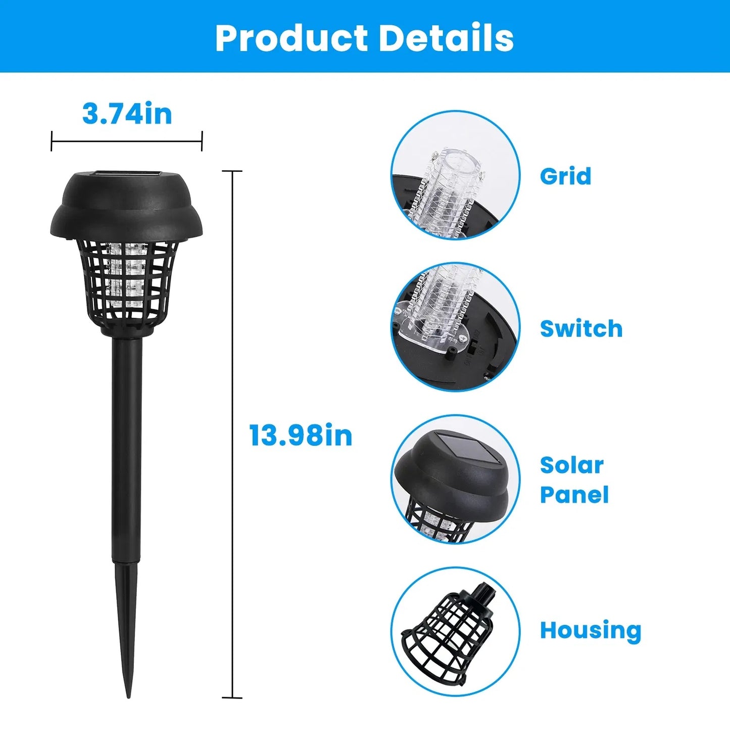 Solar Mosquito Zapper 4-Pack Dual Purple UV & White LED Modes, 532 V Electric Shock, Auto On Off, 800 MAh Rechargeable Battery, Waterproof Torch For Yard, Garden, Patio